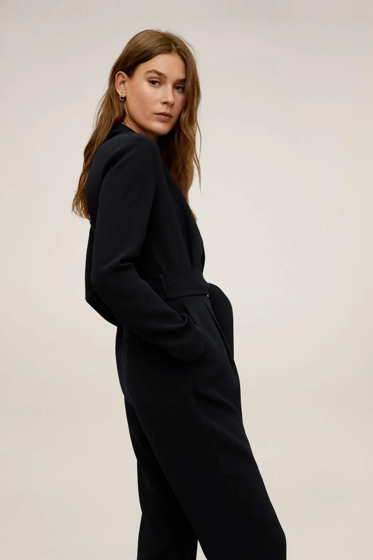 16182 Black Wrap Collar Jumpsuit