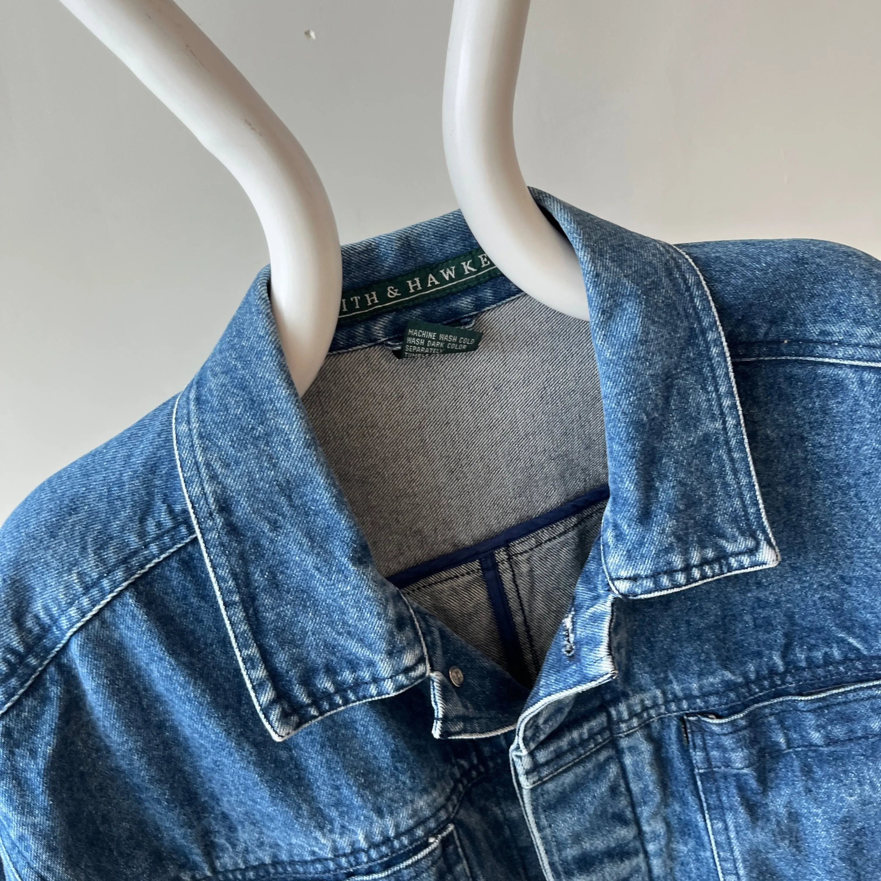 1990s Smith   Hawken Larger Pleated Denim Dad Jacket with Big Chest Pockets