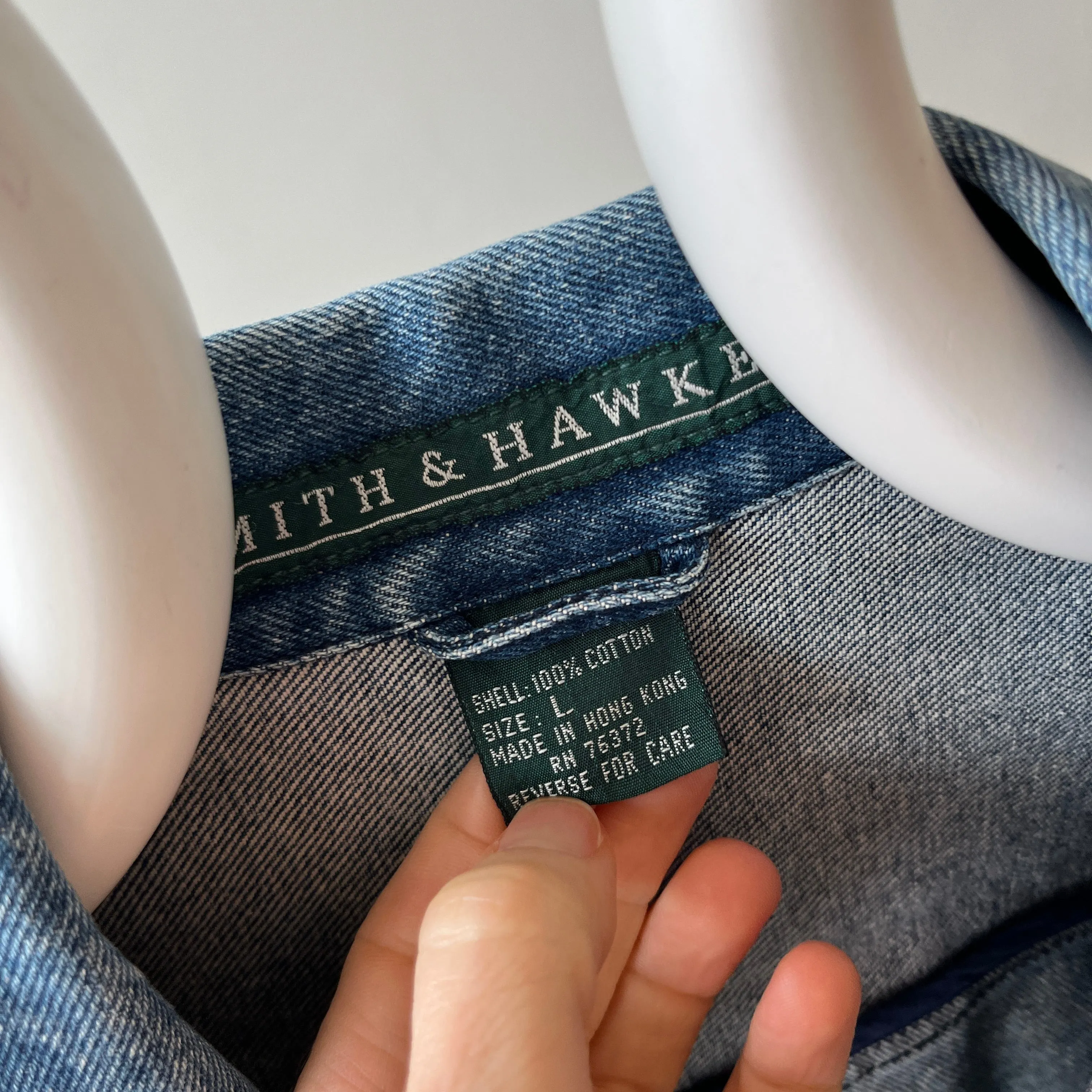 1990s Smith   Hawken Larger Pleated Denim Dad Jacket with Big Chest Pockets