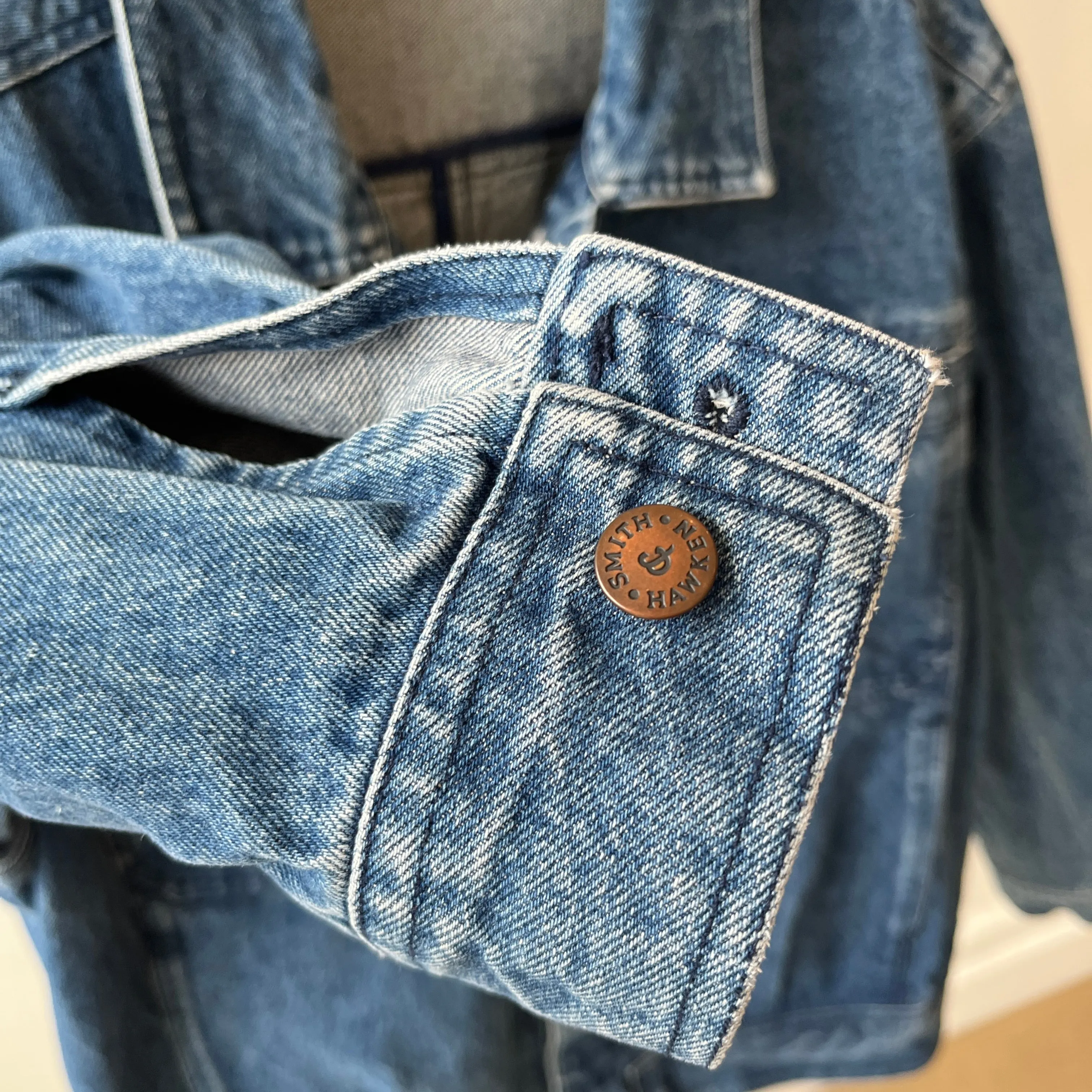 1990s Smith   Hawken Larger Pleated Denim Dad Jacket with Big Chest Pockets