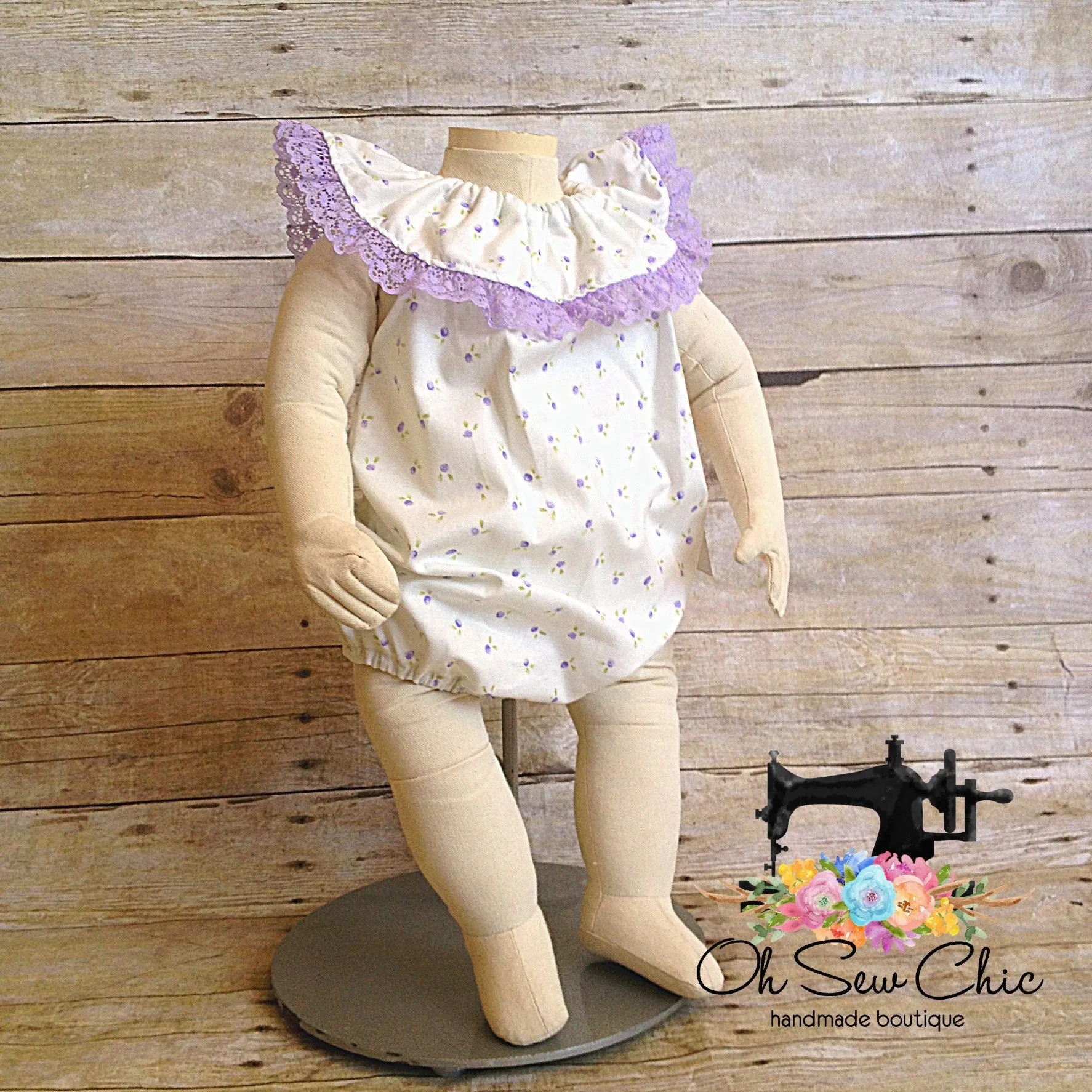 3-6 Month Lavender Floral & Lace Bubble Romper