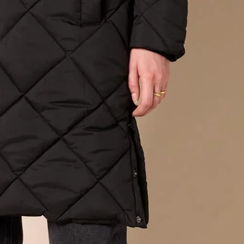 Amazon Essentials Women's Heavyweight Diamond Quilted Knee Length Puffer Coat, Black, X-Small