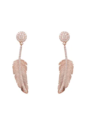 Angelic Feather Drop Earrings Rose Gold