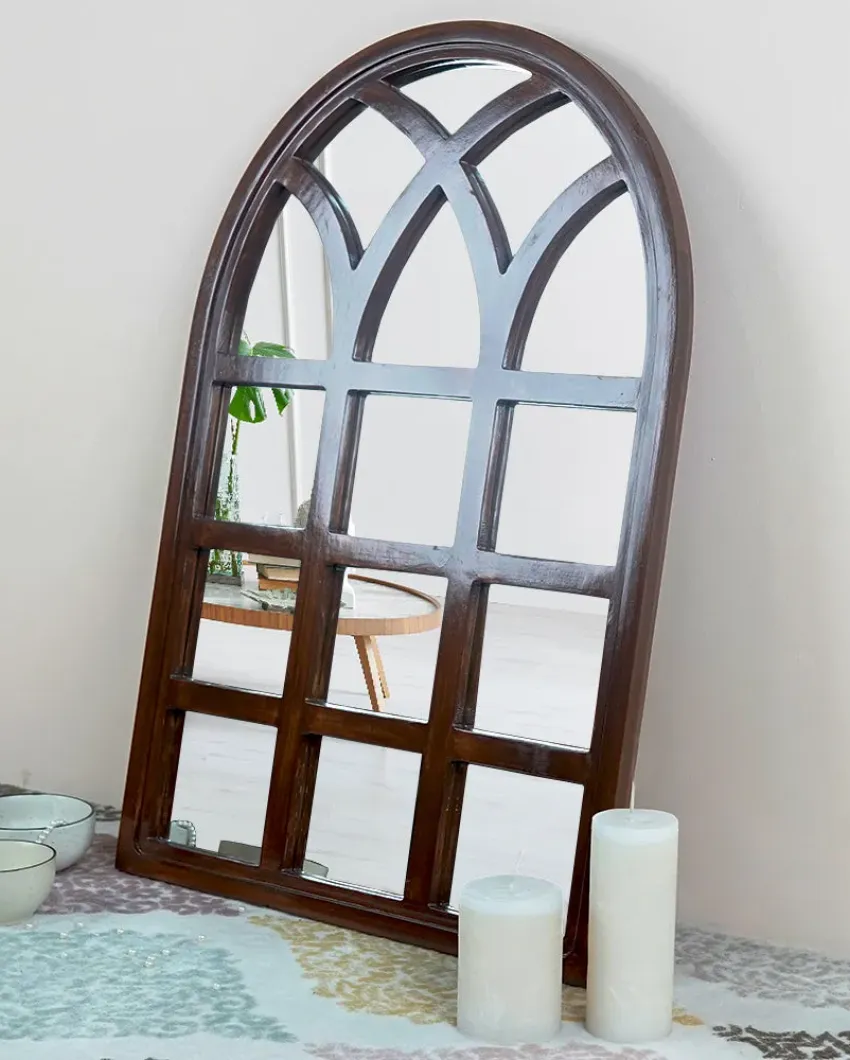 Arch Motif Window Frame Wooden Wall Mirror | 20 x 30 inches
