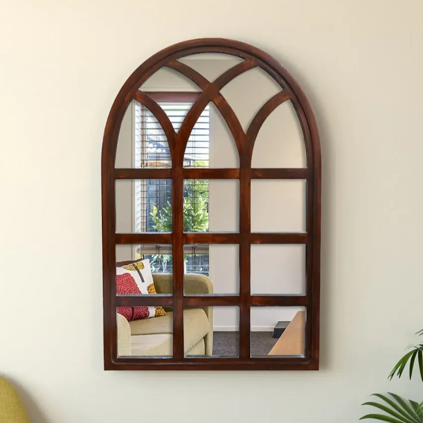 Arch Motif Window Frame Wooden Wall Mirror | 20 x 30 inches