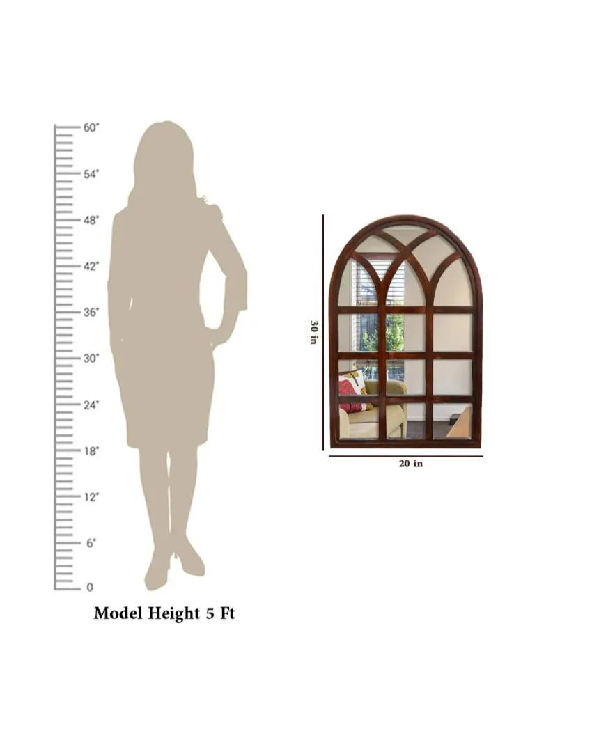 Arch Motif Window Frame Wooden Wall Mirror | 20 x 30 inches