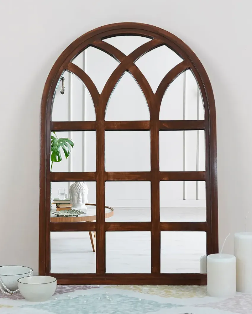 Arch Motif Window Frame Wooden Wall Mirror | 20 x 30 inches