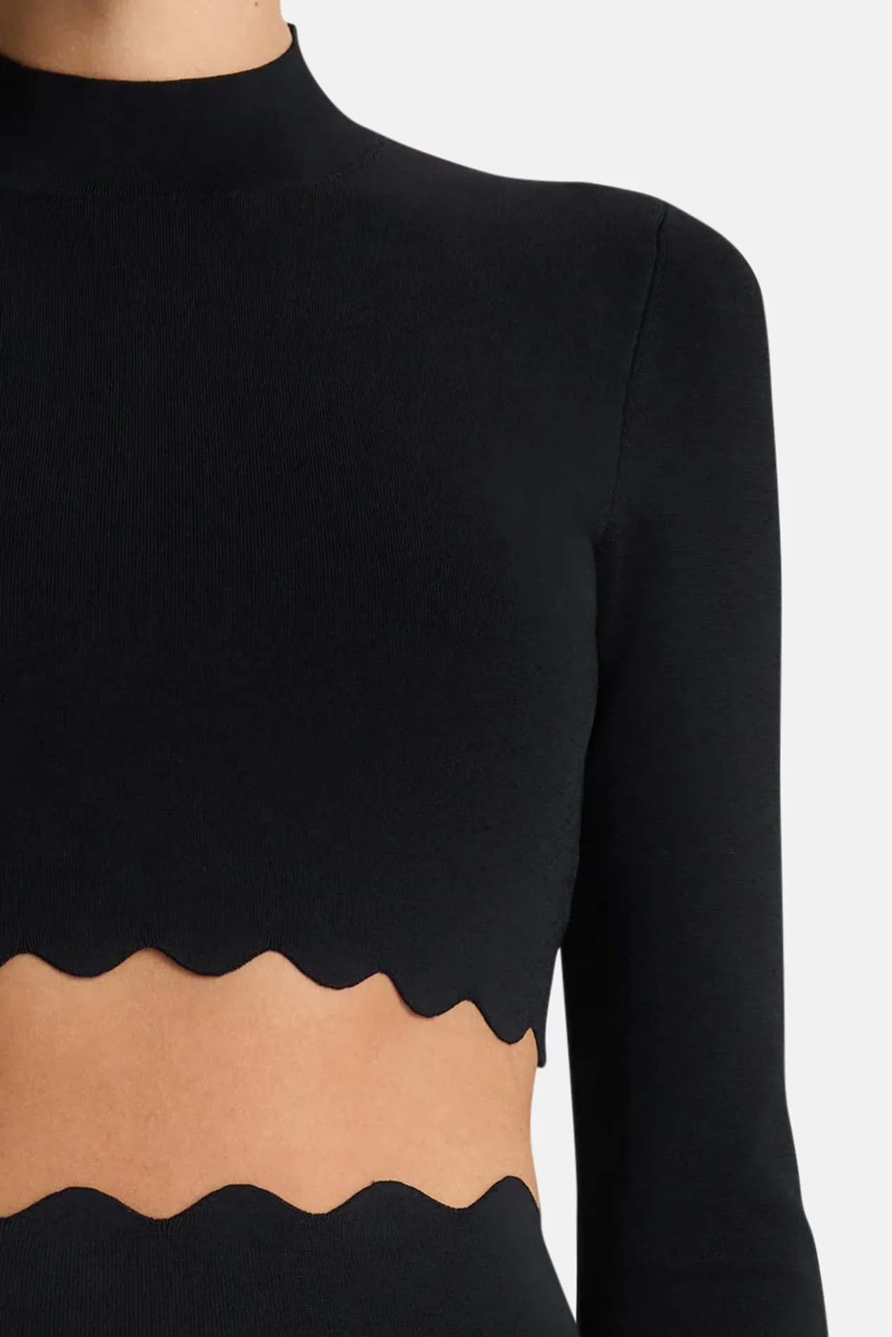 Bea Scalloped Knit Crop Top Black