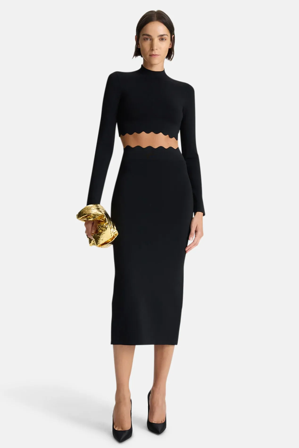 Bea Scalloped Knit Crop Top Black