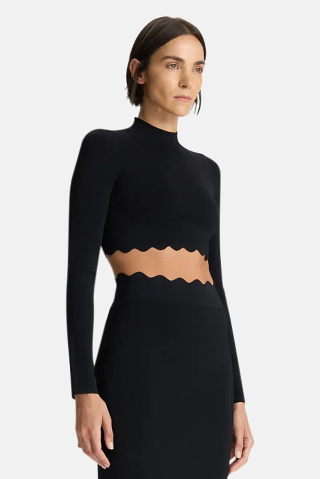 Bea Scalloped Knit Crop Top Black