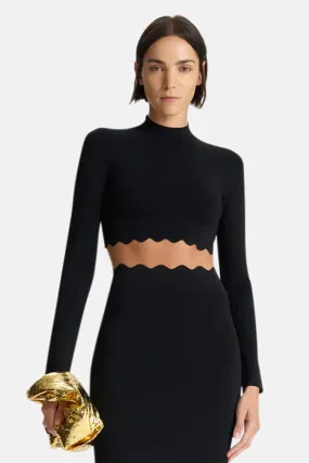 Bea Scalloped Knit Crop Top Black