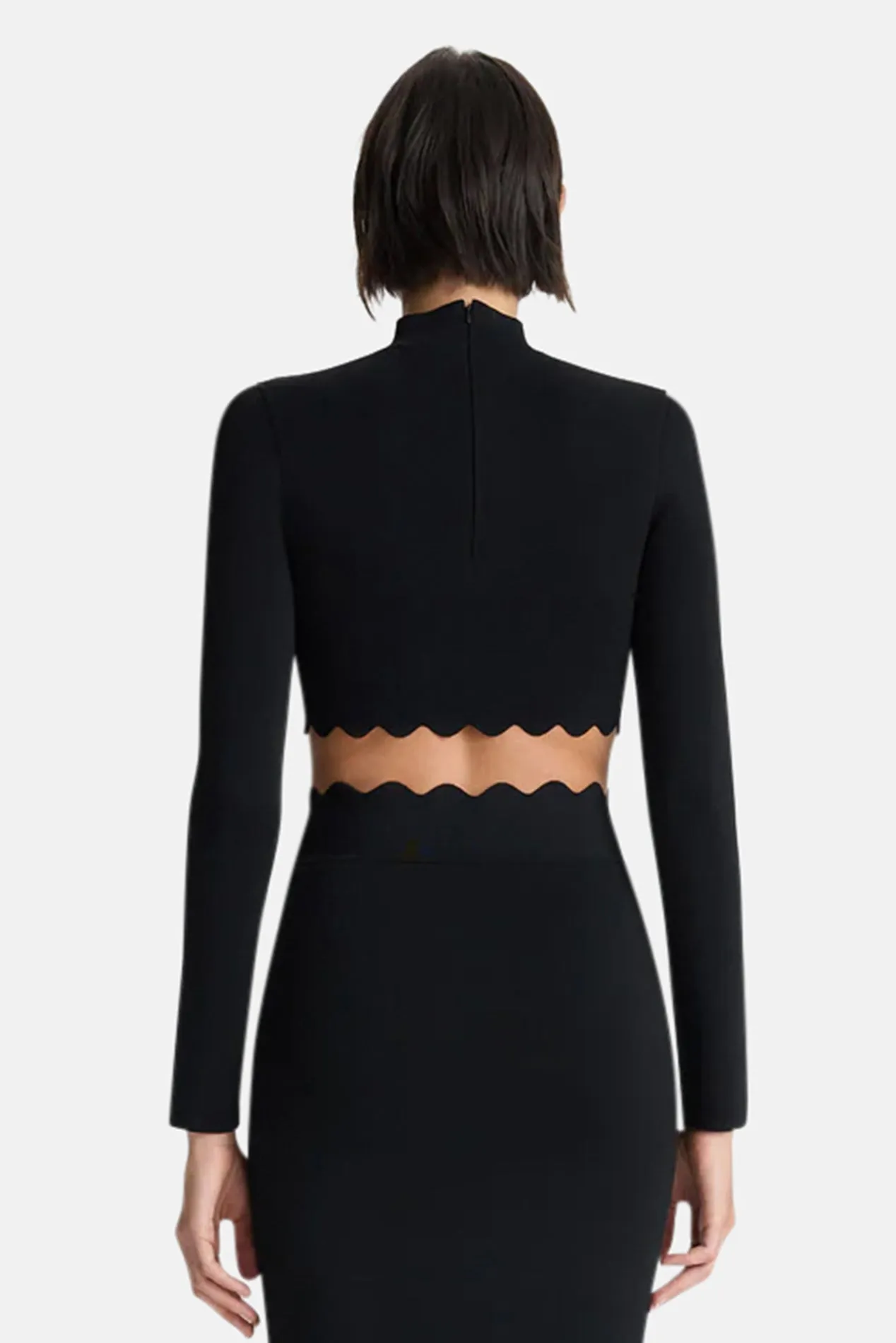 Bea Scalloped Knit Crop Top Black
