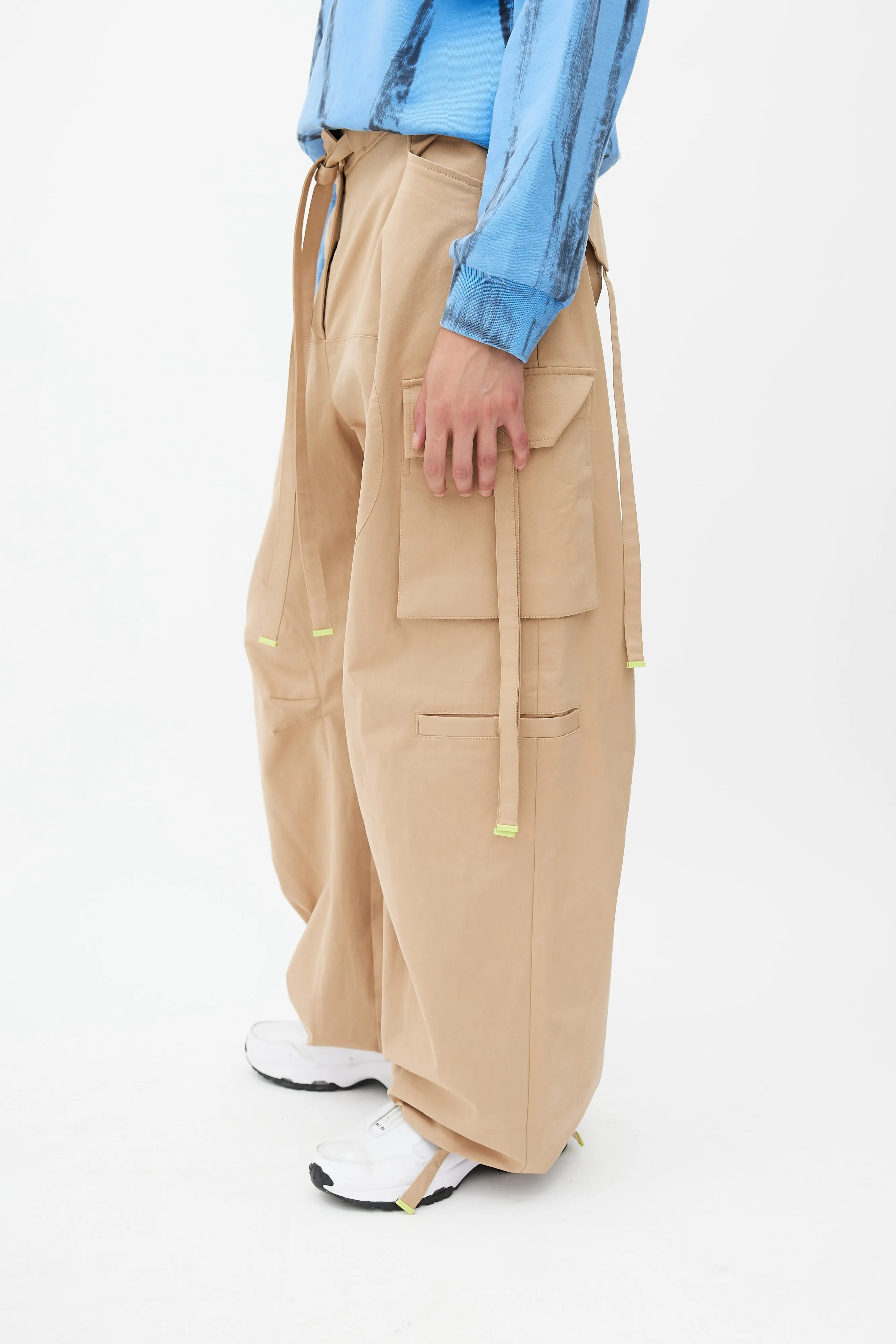 Beige Wide Leg Cargo Pant