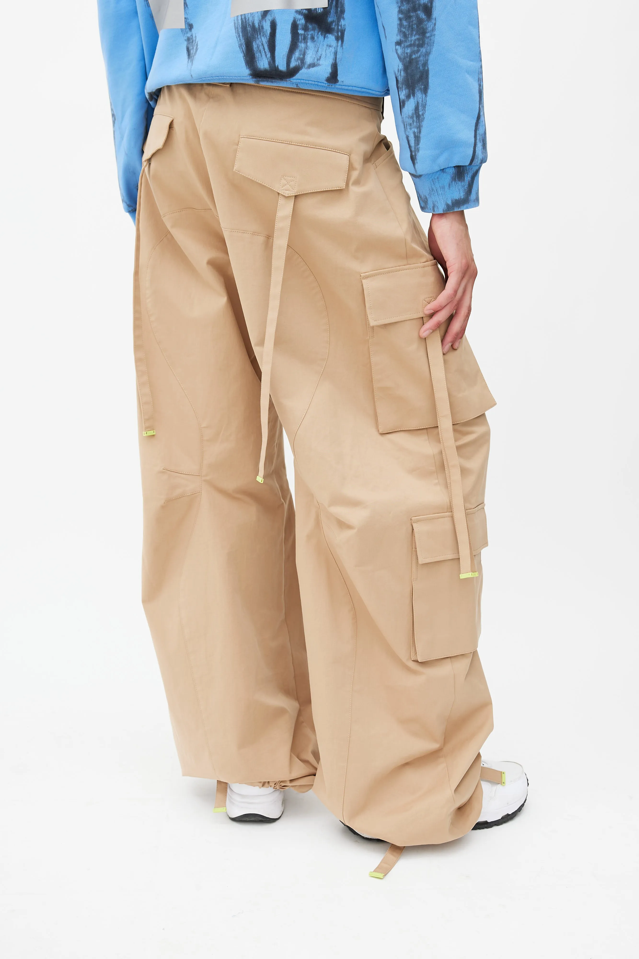 Beige Wide Leg Cargo Pant