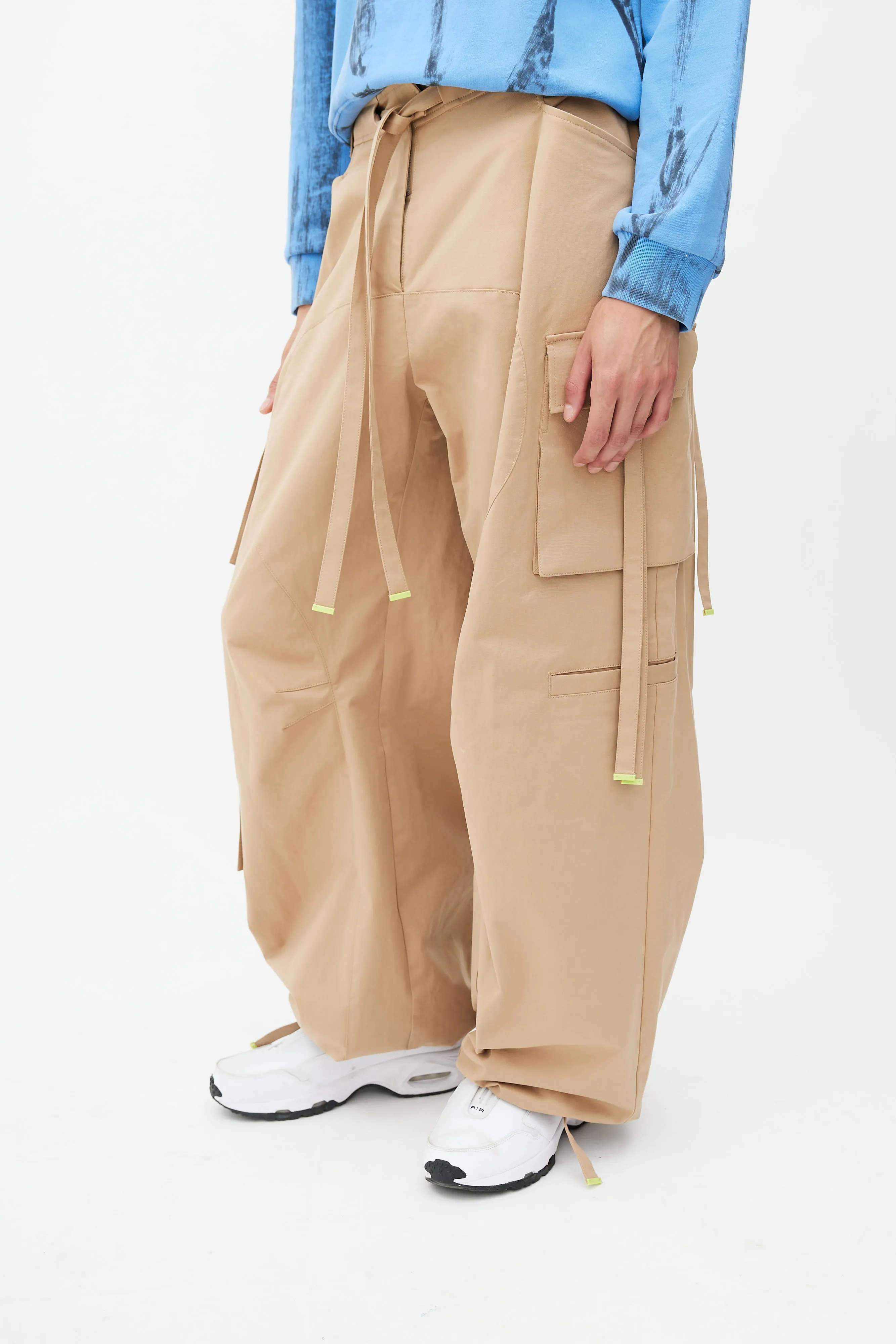 Beige Wide Leg Cargo Pant