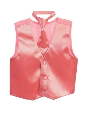 Big Boys Coral Three Button Satin Vest Tie 2 Pc Set 8-16