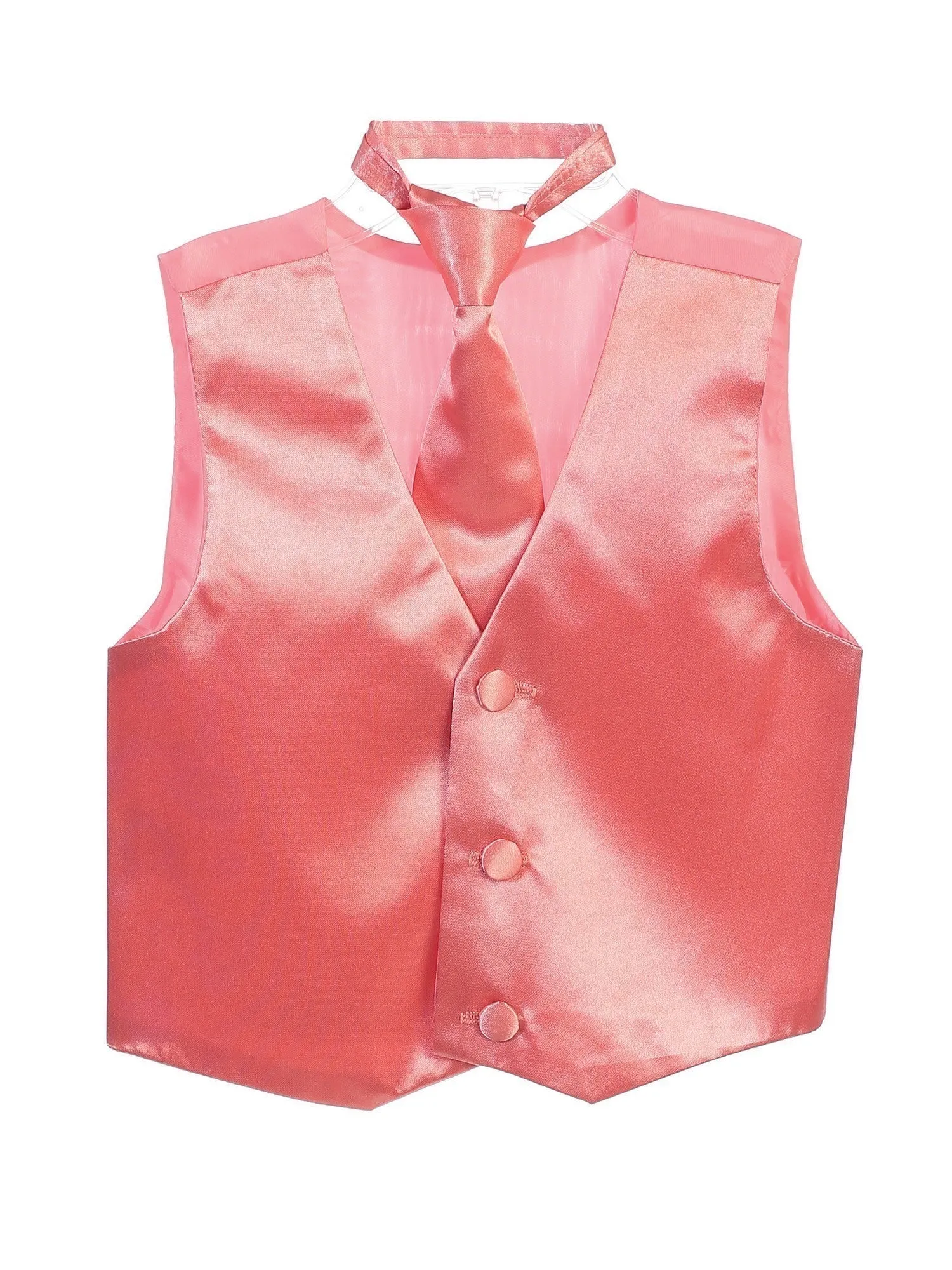 Big Boys Coral Three Button Satin Vest Tie 2 Pc Set 8-16