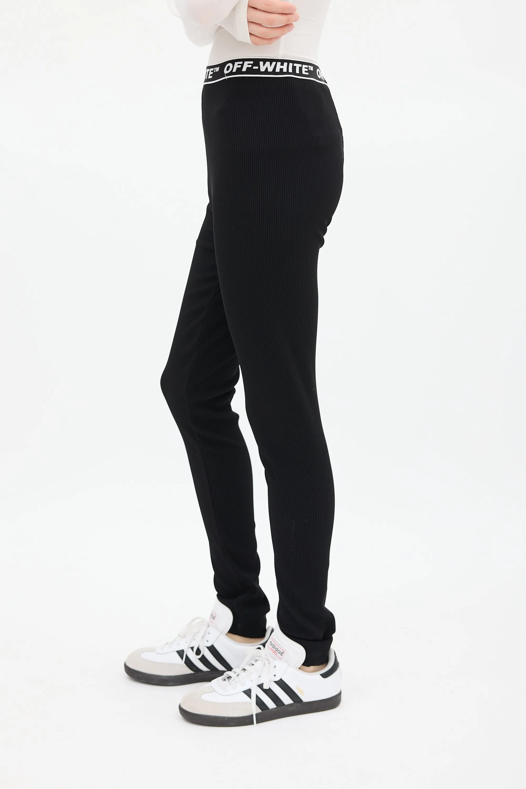 Black & White Ribbed Logo Legging