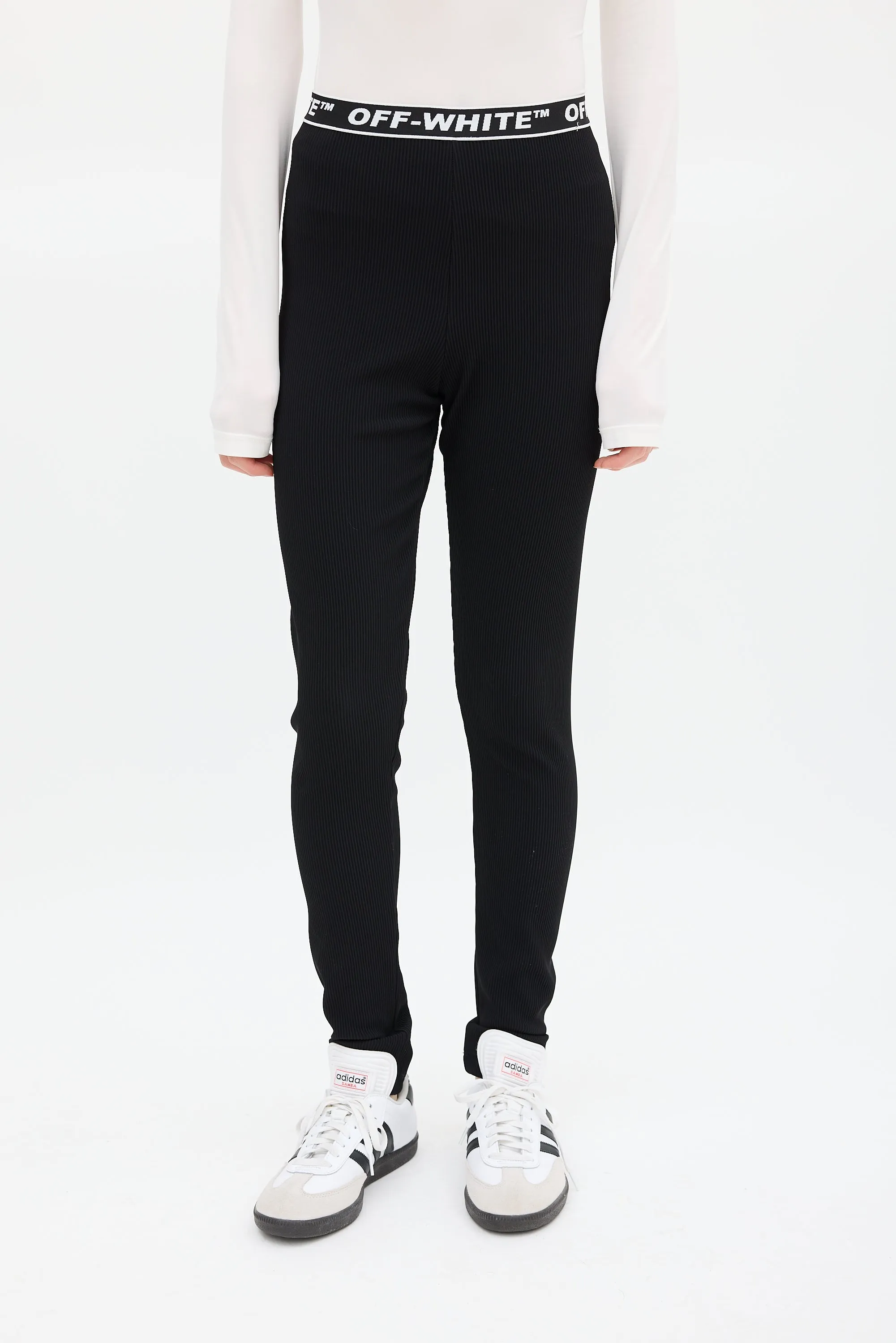 Black & White Ribbed Logo Legging