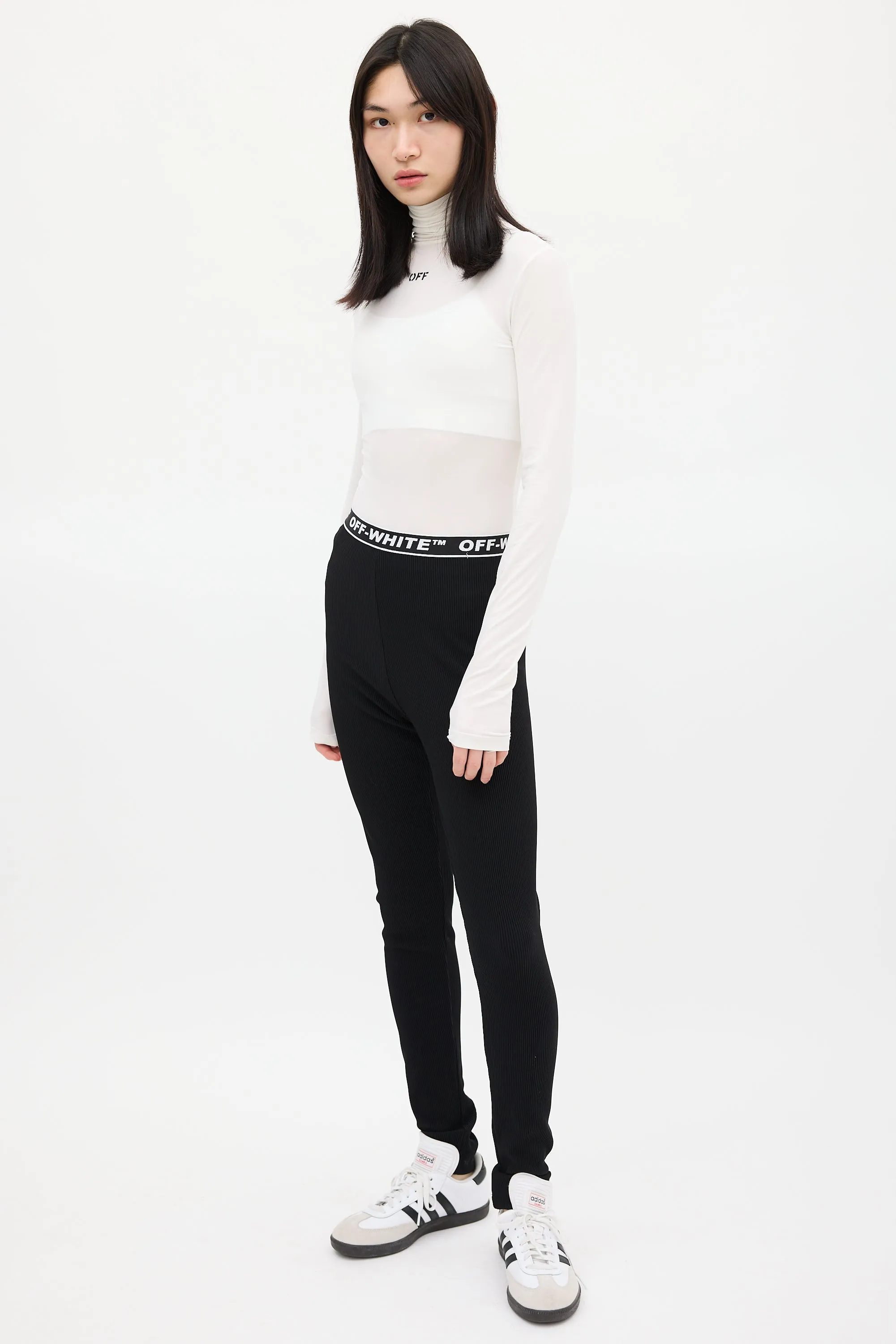 Black & White Ribbed Logo Legging