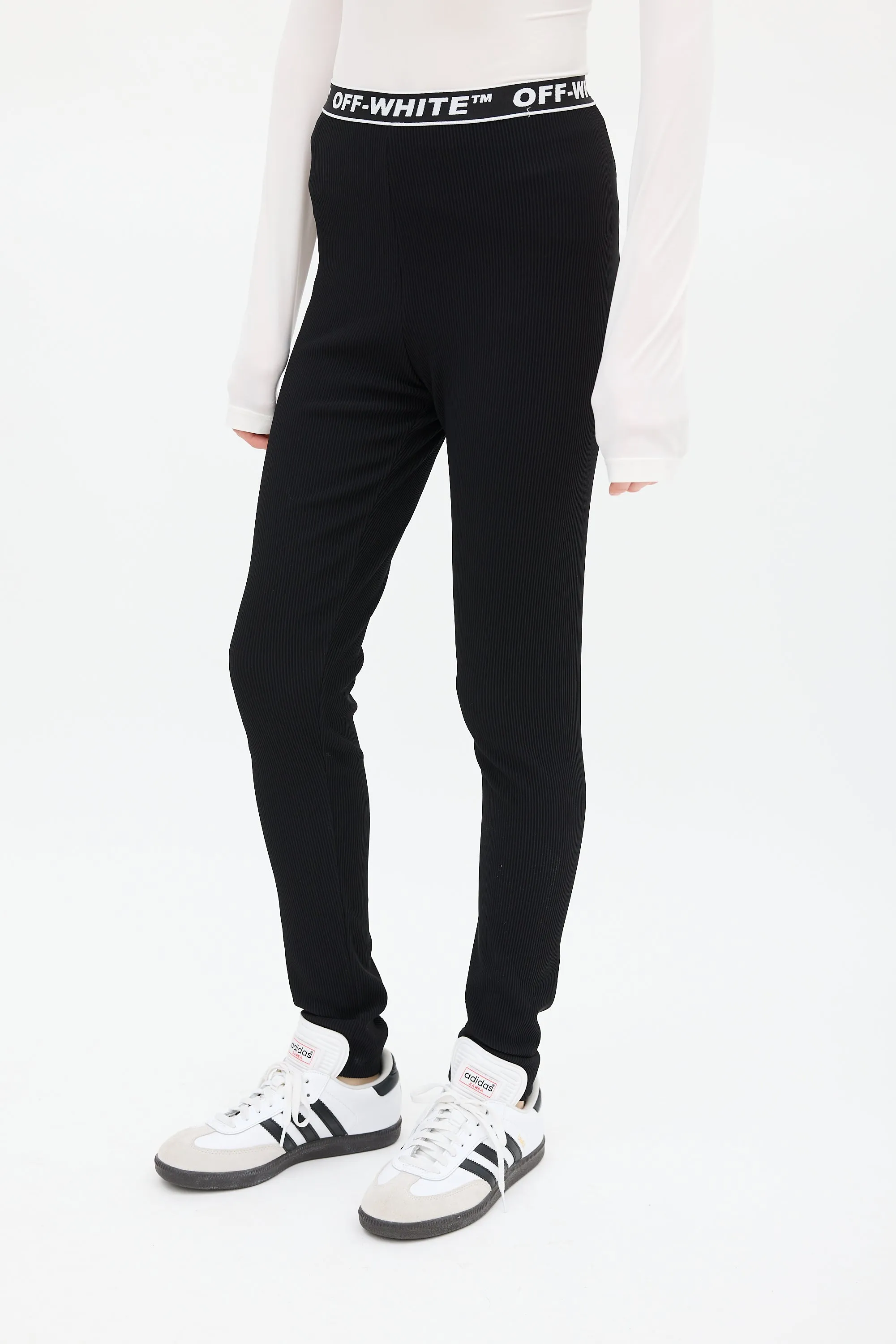 Black & White Ribbed Logo Legging