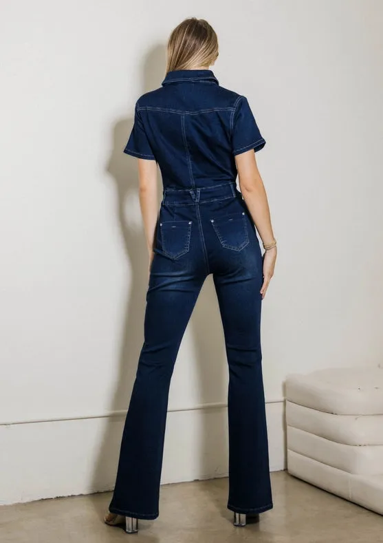 Bootcut Denim Jumpsuit Dark Stone