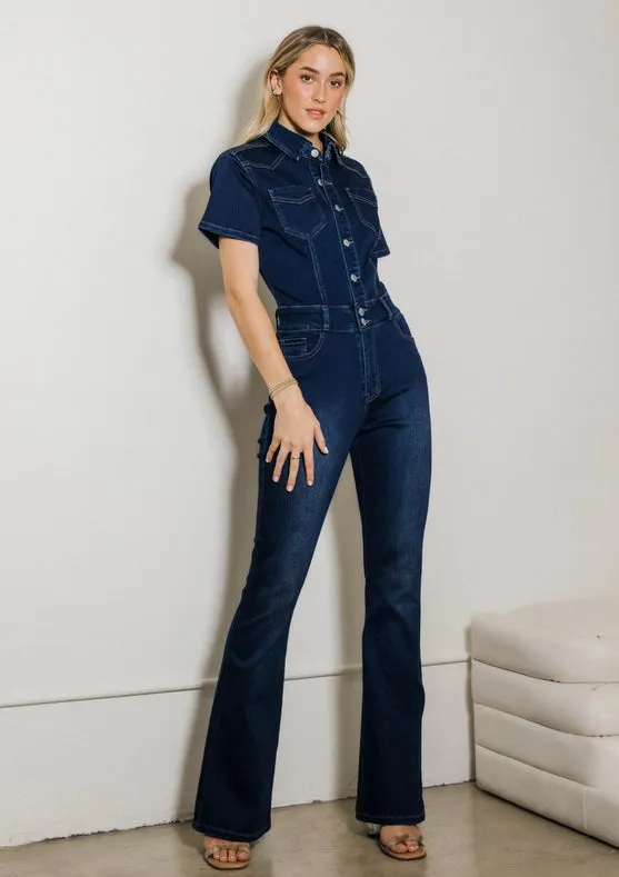 Bootcut Denim Jumpsuit Dark Stone
