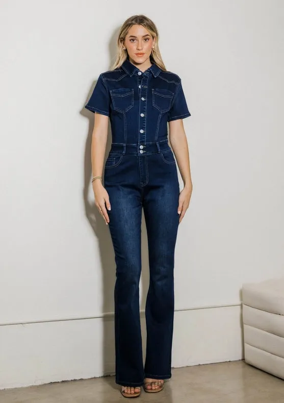 Bootcut Denim Jumpsuit Dark Stone