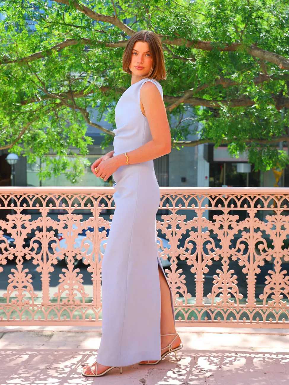 By Nicola Vivian Crepe Maxi Dress in Ice Blue