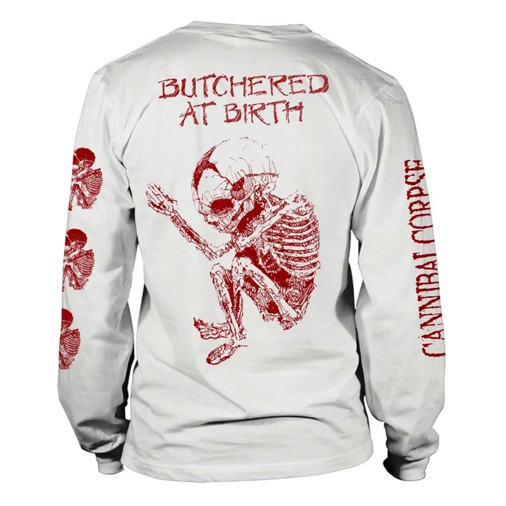 Cannibal Corpse "Butchered At Birth Logo" White Long Sleeve T shirt