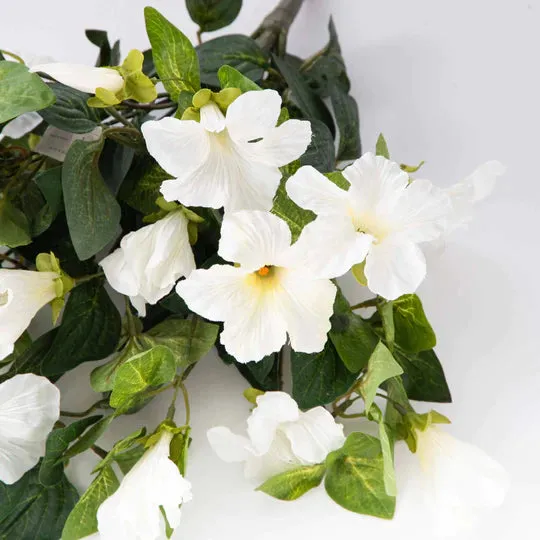 Cascading Petunia Artificial Plant in Round Rattan Hanging Basket - Available In 3 Colors