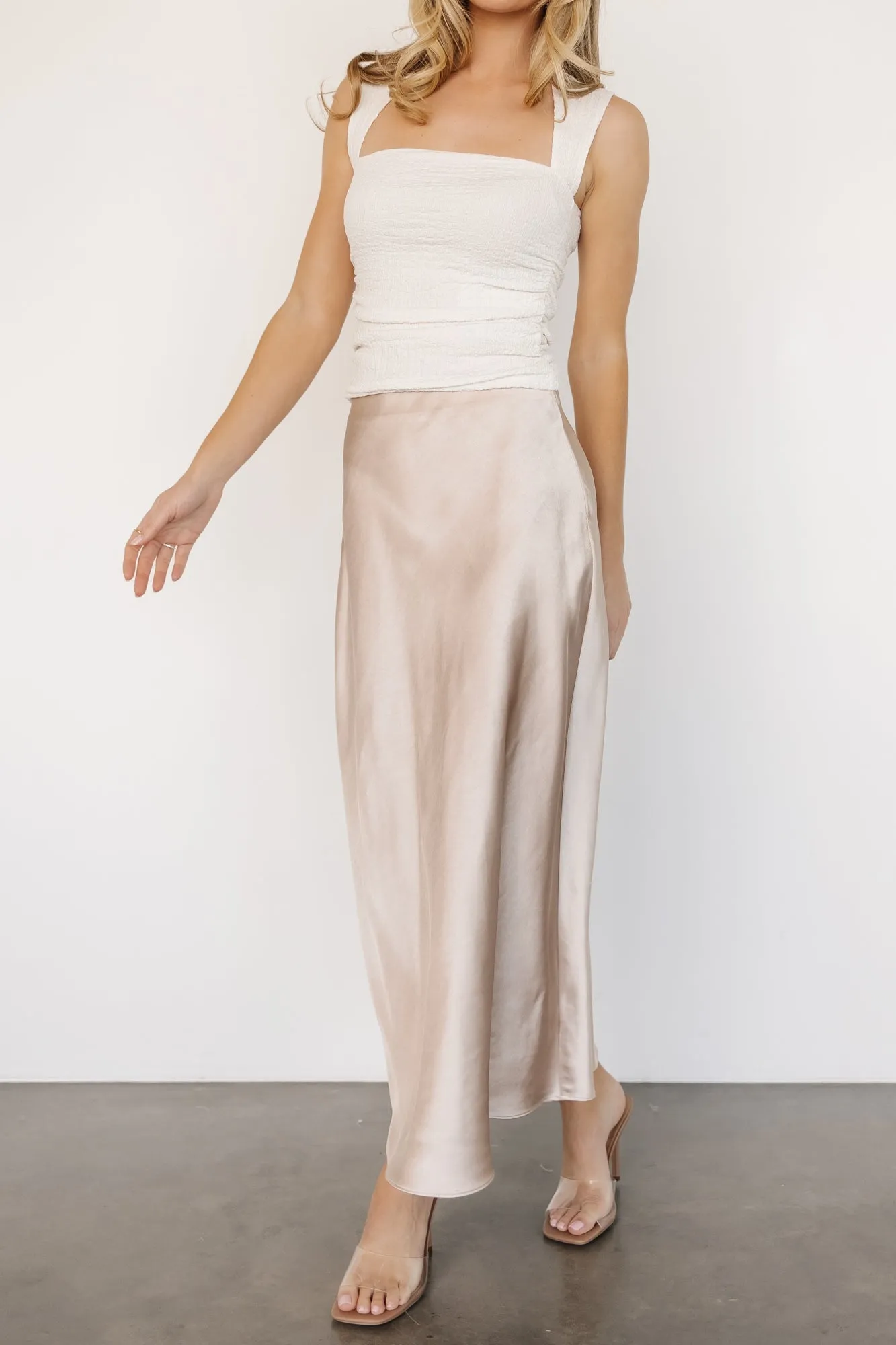 Celeste Satin Midi Skirt | Champagne