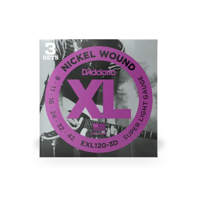 DAddario 09-42 Super Light, XL Nickel Electric Guitar Strings 3-Pack