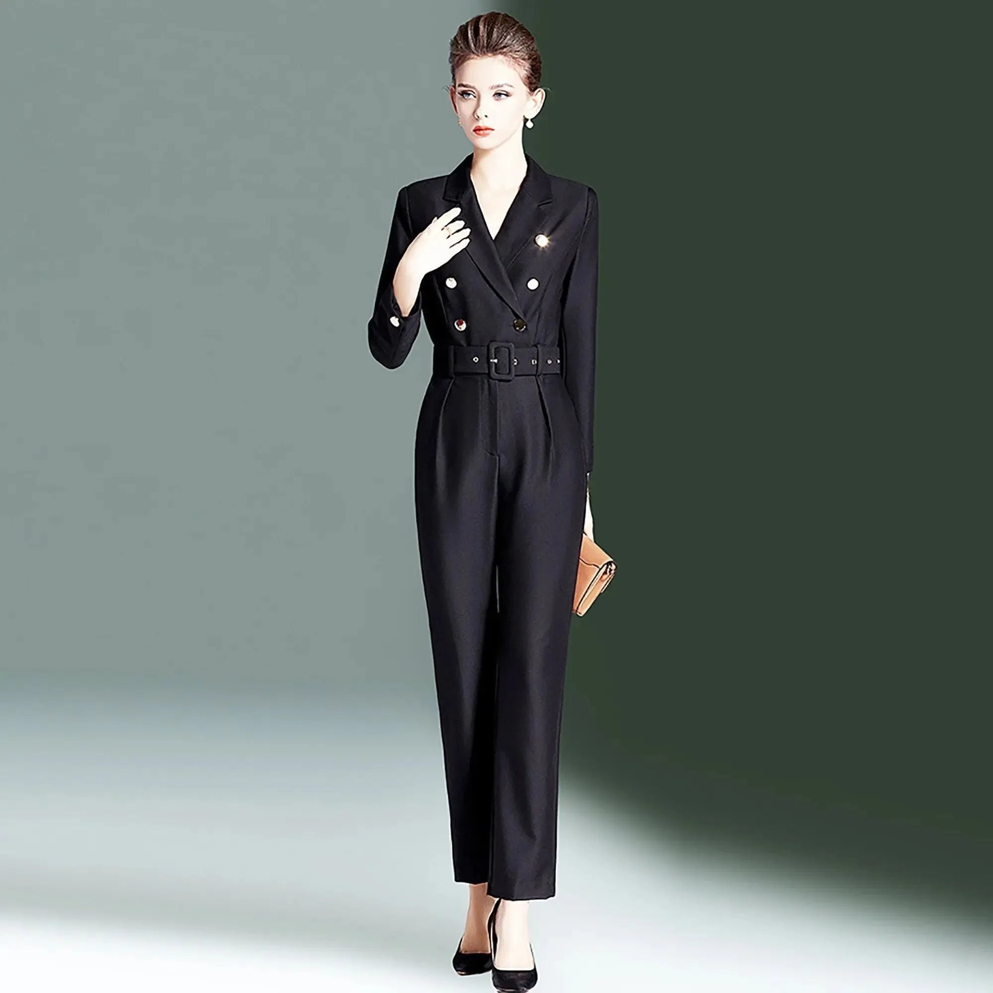 Double Breasted Belted Slim Jumpsuit