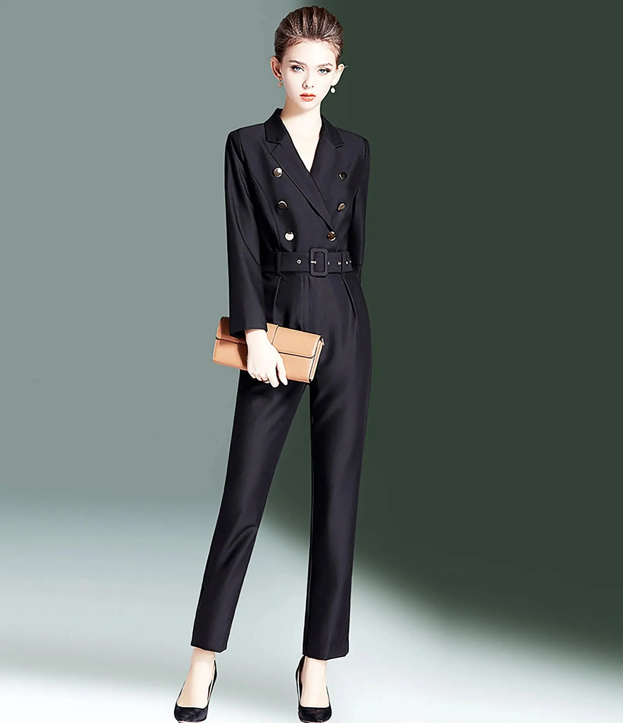 Double Breasted Belted Slim Jumpsuit