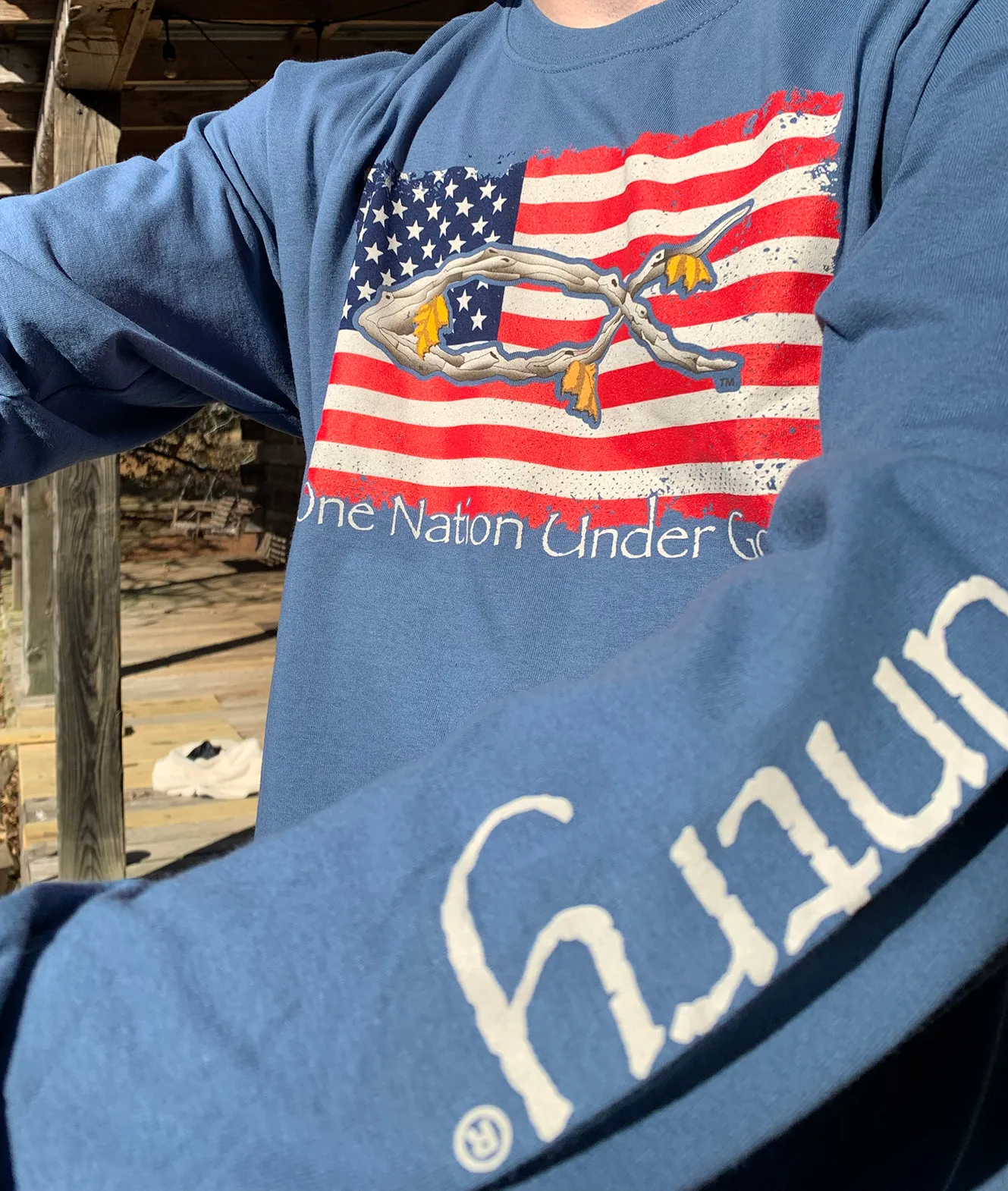 God's Country One Nation Under God Flag Long Sleeve T-Shirt