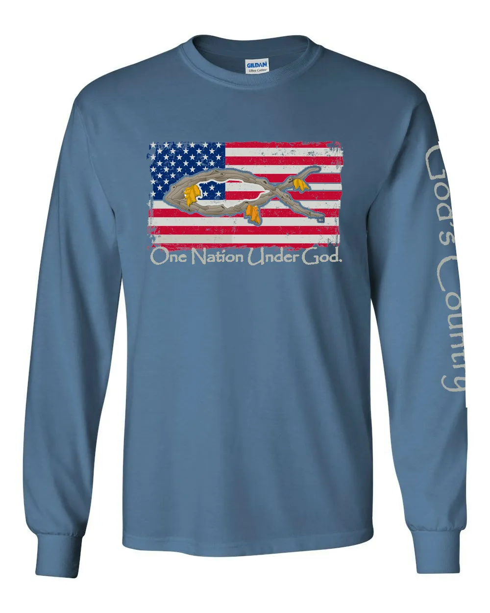 God's Country One Nation Under God Flag Long Sleeve T-Shirt