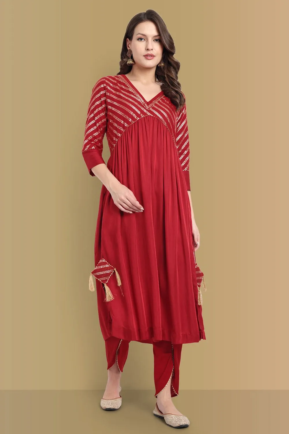 Handcrafted Aamna Cotton Banarasi & Dola Silk Ethnic Wear with tulip pant