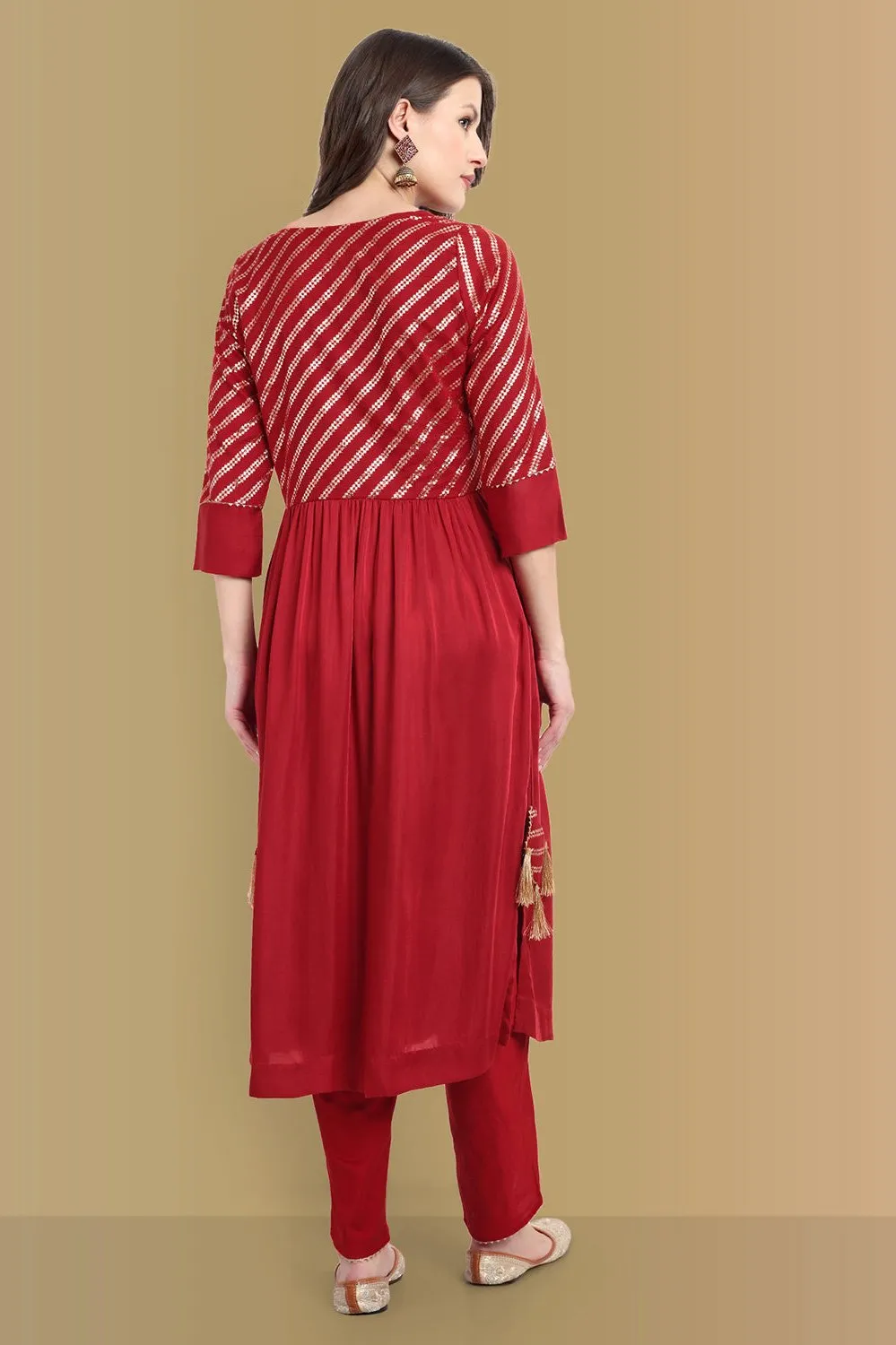 Handcrafted Aamna Cotton Banarasi & Dola Silk Ethnic Wear with tulip pant