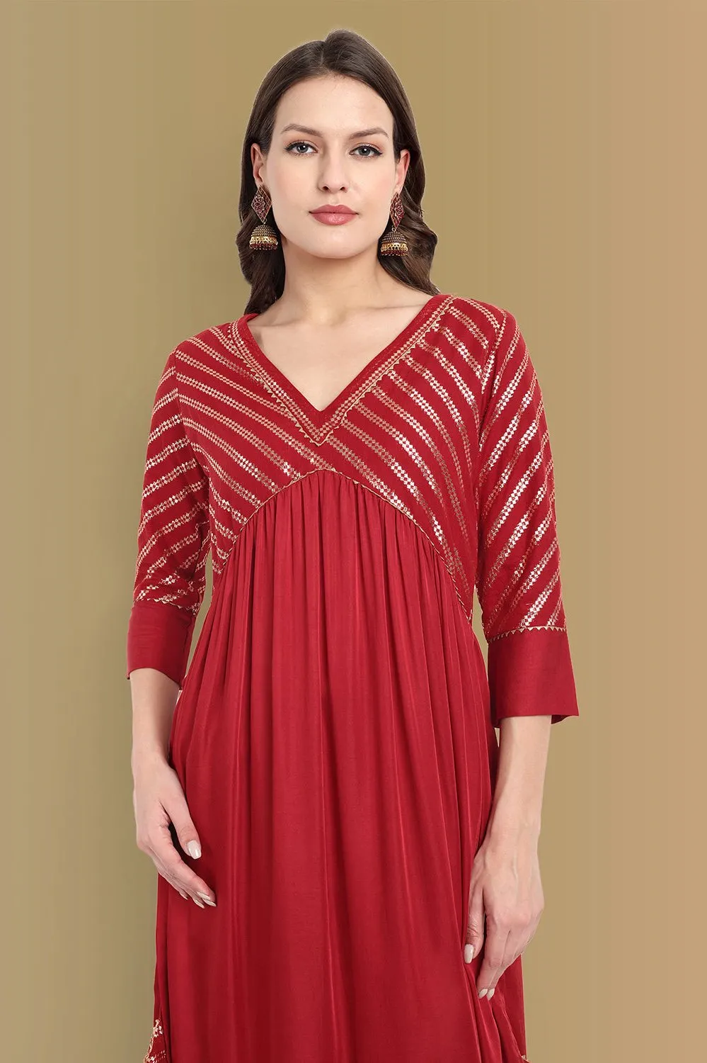 Handcrafted Aamna Cotton Banarasi & Dola Silk Ethnic Wear with tulip pant