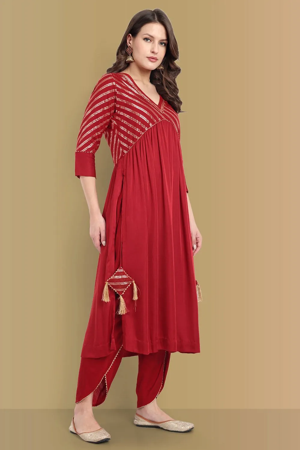 Handcrafted Aamna Cotton Banarasi & Dola Silk Ethnic Wear with tulip pant