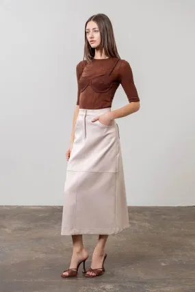 High Waist Panel Back Slit Midi Skirt