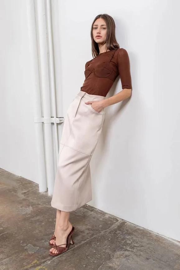High Waist Panel Back Slit Midi Skirt