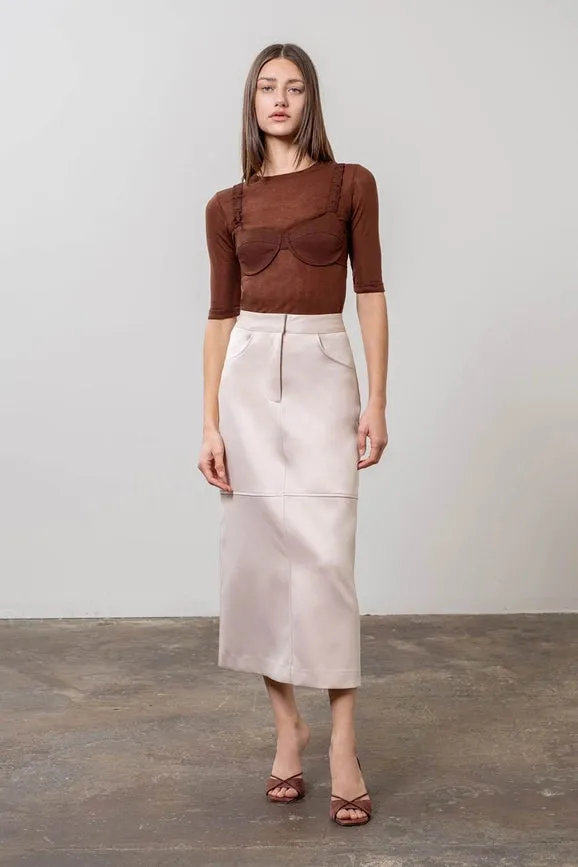 High Waist Panel Back Slit Midi Skirt