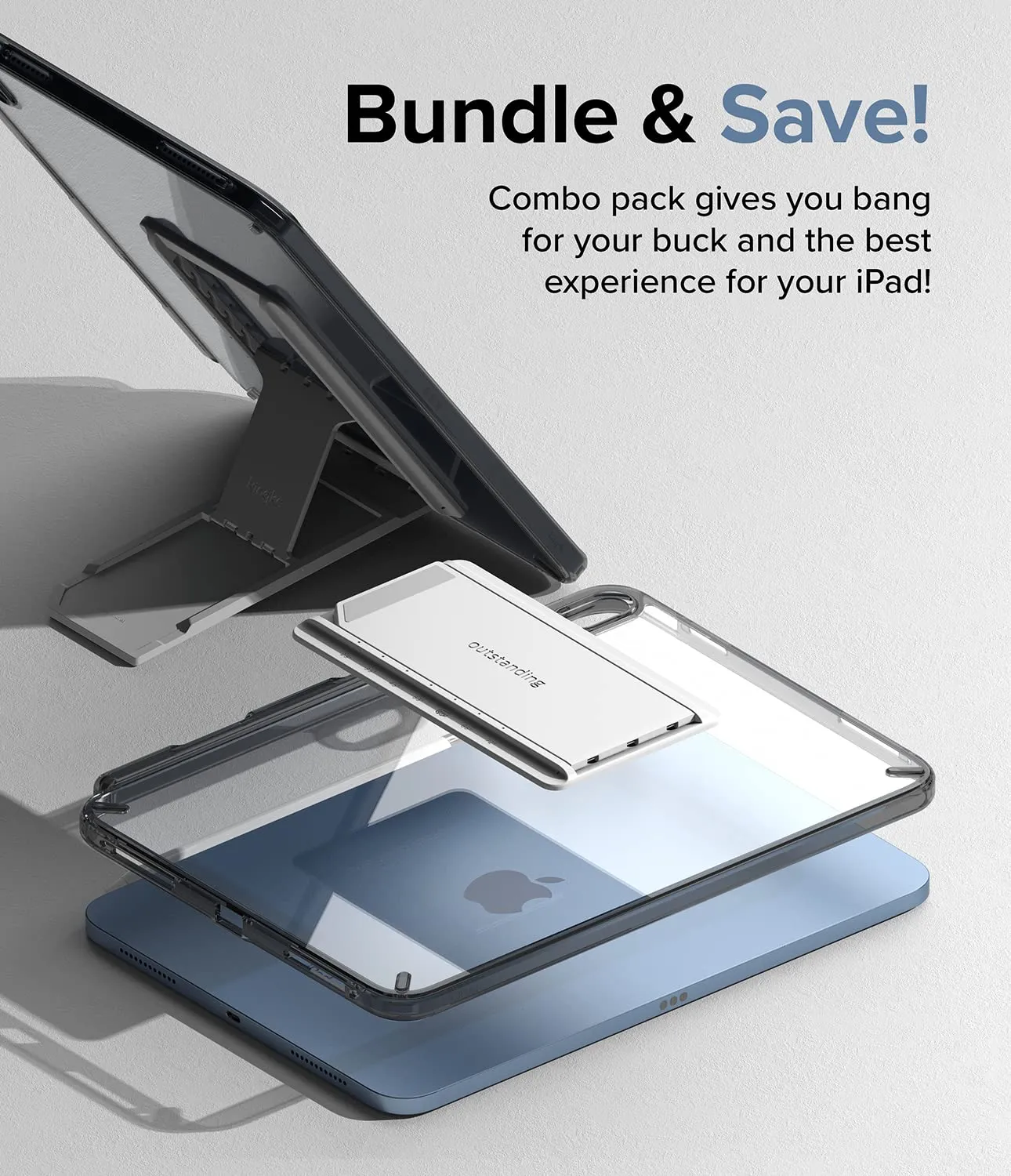 iPad 10th Generation 10.9'' (2022) Back Cover Case | Fusion & Outstanding Stand Combo - Smoke Black & Light Gray