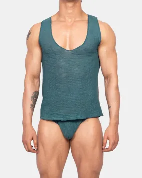 Knitted Crochet Tank Top | Teal Green