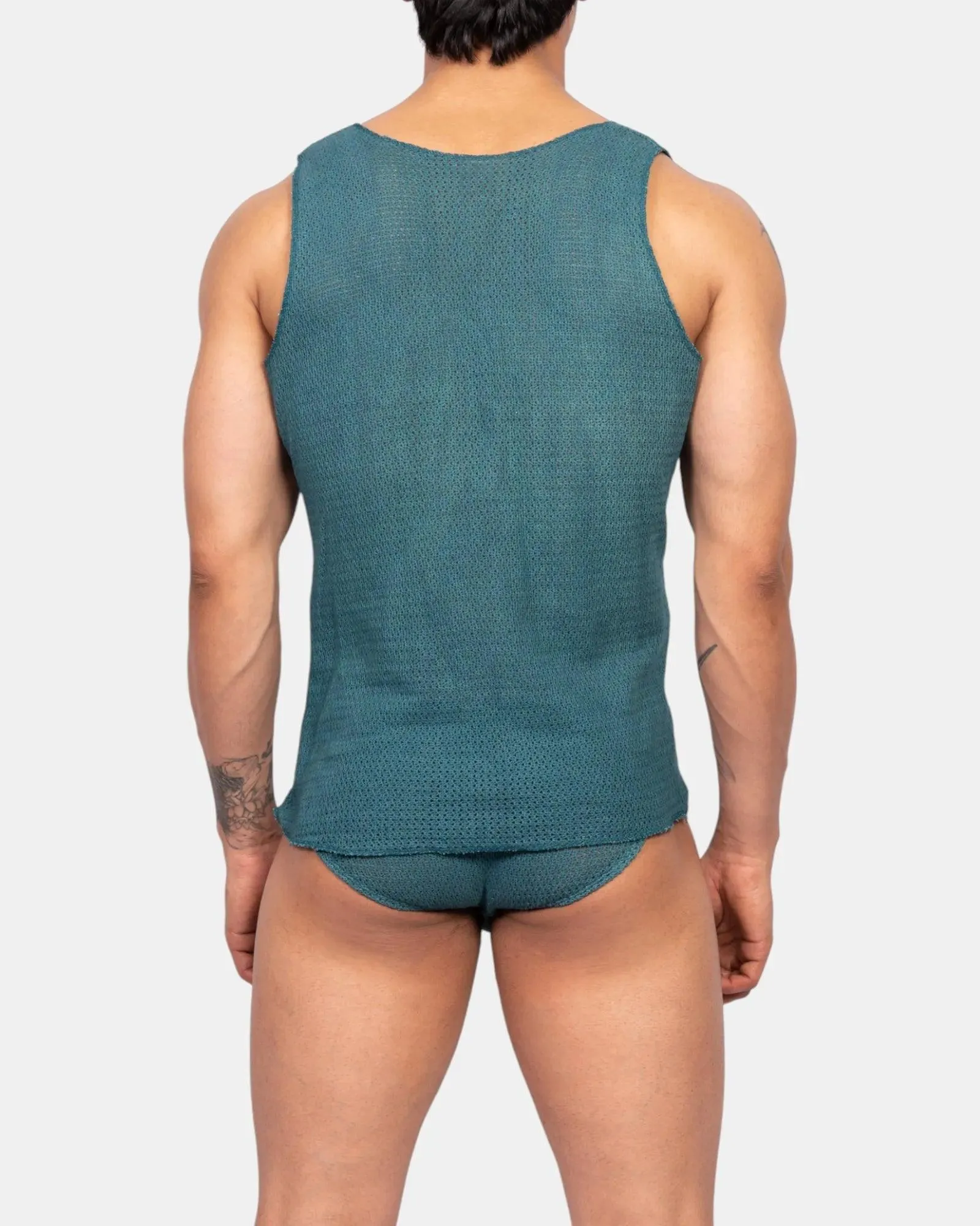Knitted Crochet Tank Top | Teal Green