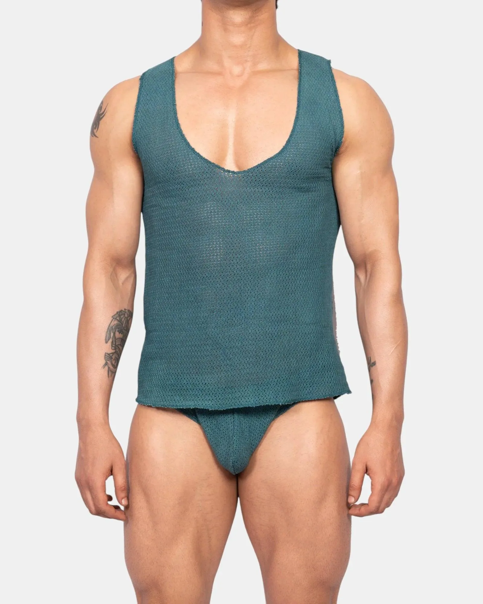 Knitted Crochet Tank Top | Teal Green
