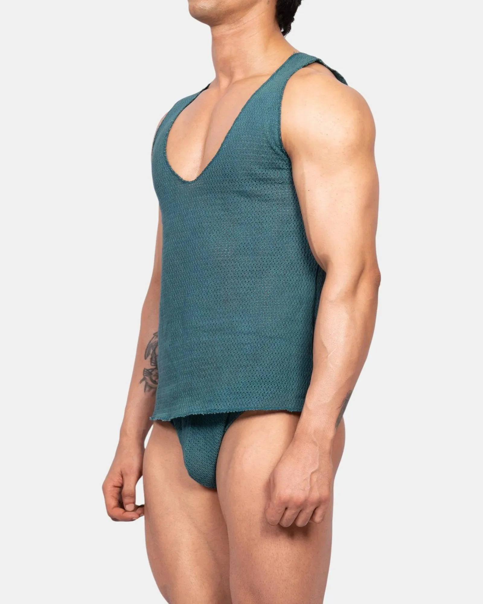 Knitted Crochet Tank Top | Teal Green