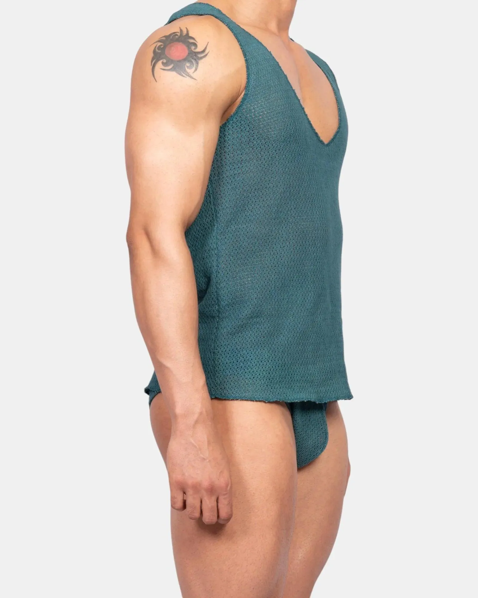 Knitted Crochet Tank Top | Teal Green
